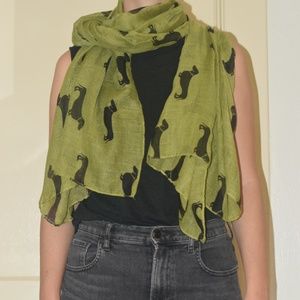 Scarf: Green/Black Dachshund-Print Scarf Light